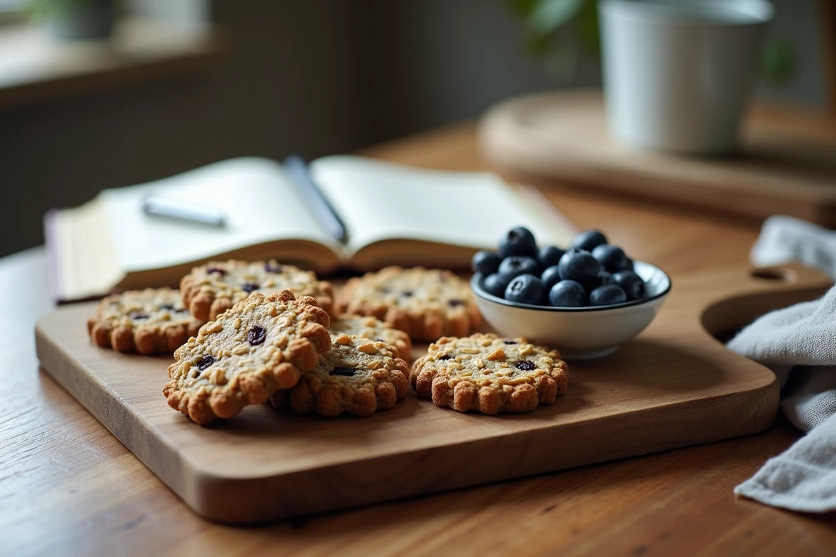 Assortiment de biscuits diététiques aux graines et flocons d'avoine avec yaourt grec, idée de collation minceur